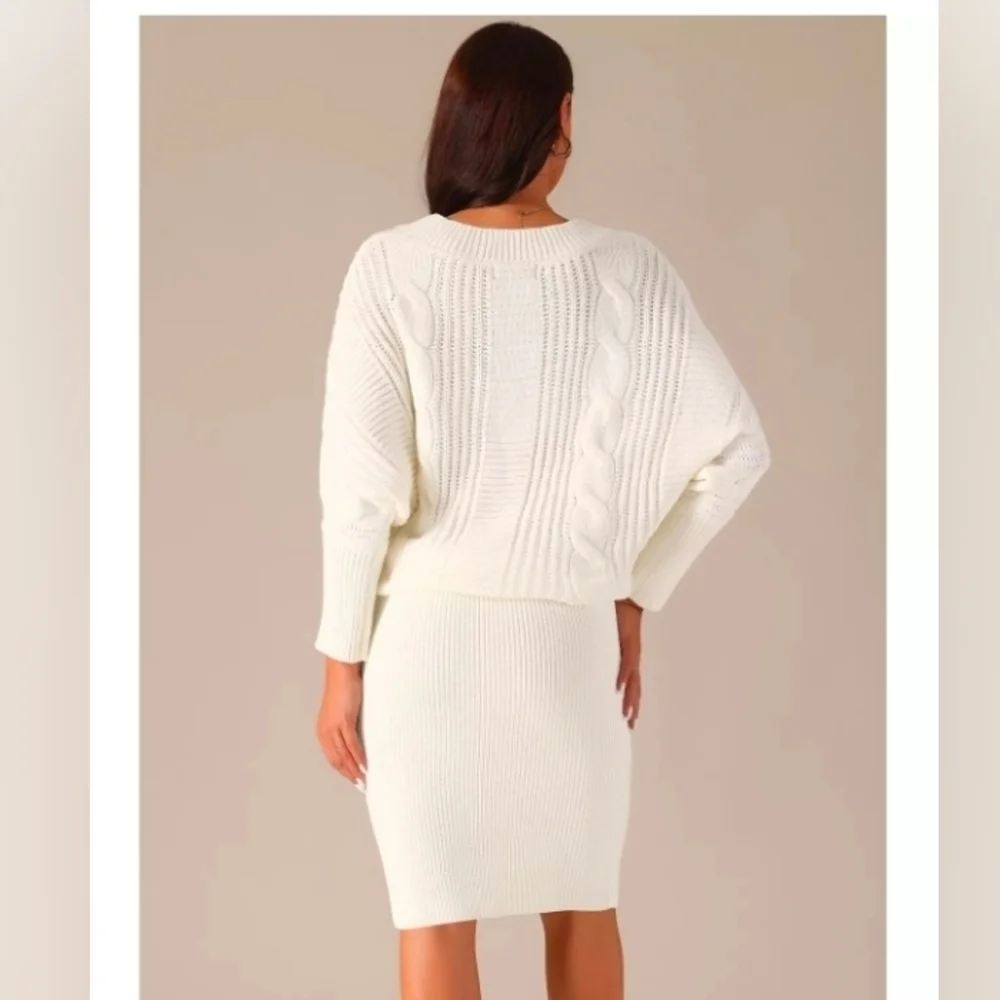 Allegra K Women's Long Batwing Sleeve Sweater Dress Cable Knit Chunky Pullover D